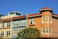 Colorful row apartment buildings or townhomes in downtown city san francisco historic districts downtown neighborhood