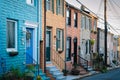 Colorful row houses along Chapel Street in Butchers Hill, Baltimore, Maryland