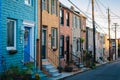 Colorful row houses along Chapel Street in Butchers Hill, Baltimore, Maryland