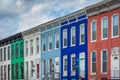 Colorful row houses on Howard Street, in Old Goucher, Baltimore, Maryland Royalty Free Stock Photo