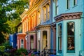 Colorful row houses on Independence Avenue in Capitol Hill, Washington, DC