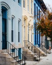 Colorful row houses on 26th Street in Charles Village, Baltimore, Maryland