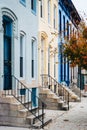 Colorful row houses on 26th Street in Charles Village, Baltimore, Maryland