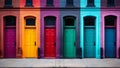 Colorful Row of Townhouse Doors in Urban Street. Royalty Free Stock Photo