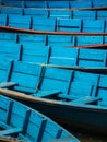 Colorful Rowboats along the Shore of Phewa Lake in Nepal, Close Up Royalty Free Stock Photo