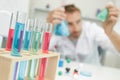 Colorful rows laboratory test tubes science background