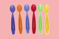 colorful rubber baby spoon or baby spoon set isolated