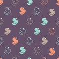 Colorful Rubber Ducks Vector Outline and Silhouette Pattern