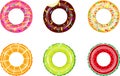 Colorful rubber swim rings set for water floating. Swimming circle lifesaver collection for child safe. Rubber rings Royalty Free Stock Photo