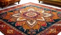 A colorful rug with a flower pattern is on the floor Royalty Free Stock Photo