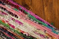 Colorful rug on retro wooden table Royalty Free Stock Photo