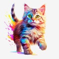 Colorful Running Cat: Hyper-realistic Illustration With Vibrant Colors