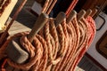 Colorful running rigging of a ship