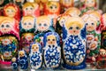 Colorful Russian Nesting Dolls Matreshka At Market.