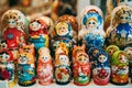 Colorful Russian Nesting Dolls Matreshka At Market. Royalty Free Stock Photo