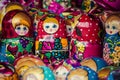 Colorful Russian nesting dolls matreshka at the market. Matrioshka Nesting dolls are the most popular souvenirs from Russia. Royalty Free Stock Photo