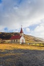 Colorful Rustic , Church on an Iceland Plain near Glaumbaer, Iceland. Royalty Free Stock Photo