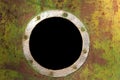 Colorful rusty steel plate with a black hole window Royalty Free Stock Photo