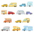 Colorful Rv Minivan With Trailer Set Of Icons