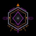 Colorful sacred geometry outline shapes on black background