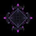 Colorful sacred geometry outline shapes on black background