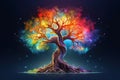 Colorful sacred spiritual Tree of Life fantasy background. Cycle of life mythological magic symbol Royalty Free Stock Photo