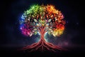 Colorful sacred spiritual Tree of Life fantasy background. Cycle of life mythological magic symbol