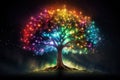 Colorful sacred spiritual Tree of Life fantasy background. Cycle of life mythological magic symbol