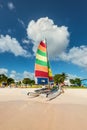 Colorful sail on the Catamaran at Brownes beach in Barbados