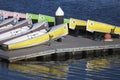 Colorful sailboats on dock, Charles River, Boston, Massachusetts, USA Royalty Free Stock Photo