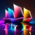 Colorful sailboats with reflection on water. 3d vector illustration Generative AI