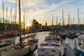 Colorful sailboats at sunset in the old harbor of La Rochelle France