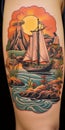 Colorful Sailing Ship Tattoo Inspired By Bill Brauer And Sailor Jerry