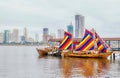 Colorful sails hoisted on a traditional Filipino boat called a balangay. Royalty Free Stock Photo