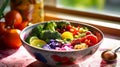 Colorful Salad Bowl with Fresh Veggies and Dressing