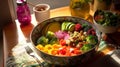 Colorful Salad Bowl with Fresh Veggies and Dressing