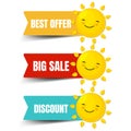 Colorful Sale Labels With Sun Isolated White Background