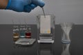 Colorful sample application of thin layer chromatography. The process of developing samples in the tlc system for analysis of