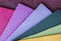 Colorful samples of fashion genuine leather, modern shopping, industry concept.