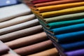 Colorful samples of upholstery fabrics close-up. Leather and suede for furniture Royalty Free Stock Photo