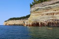 Colorful sandstone cliffs and formations welcoming kayakers at Pictured Rocks National Lakeshore of Lake Superior, Munising, Michi Royalty Free Stock Photo