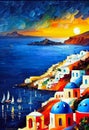 Colorful Santorini oil knife painting Royalty Free Stock Photo