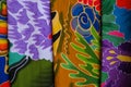 Colorful Sarongs in Bright Batik Patterns for Sale at a Local Shop
