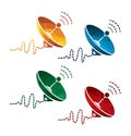 Colorful satellite dish icons on white background. isolated satellite communication icons. eps8.