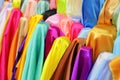 Colorful of satin fabric rolls in shop for sale at Thailand Royalty Free Stock Photo