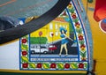 Colorful saucy painting on the front of a moliciero in Aveiro, the Venice of Portugal. Royalty Free Stock Photo