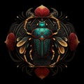 Colorful scarab mandala art on a black background. Generative AI.