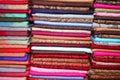 Colorful scarfs in line at market Royalty Free Stock Photo