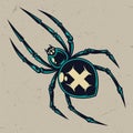 Colorful scary cross spider vintage template
