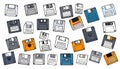A colorful, scattered collection of various-sized floppy disks Royalty Free Stock Photo